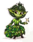  1girl absurdres amulet bone bone_hair_ornament cinching_belt colored_skin dress fang frilled_skirt frilled_sleeves frills full_body goblin green_dress green_hair green_skin hair_ornament highres konsi notched_ear original pointy_ears skirt socksandpuppets 