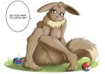  absurd_res alpha_channel anthro barefoot blush breasts brown_body brown_fur dialogue eevee english_text female fluffy fluffy_tail fur genitals grass hi_res long_ears long_tail neck_tuft nerdroid nintendo nipples nude pok&eacute;ball pok&eacute;mon pok&eacute;mon_(species) pussy signature solo text tuft video_games 