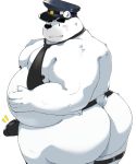  2020 absurd_res anthro belly bhtoss big_butt black_nose blush butt clothing erection fur genitals hat headgear headwear hi_res humanoid_genitalia humanoid_hands humanoid_penis kemono male mammal moobs nipples overweight overweight_anthro overweight_male penis polar_bear police police_hat simple_background solo ursid ursine white_background white_body white_fur 