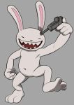  anthro cartoon_nudity grin gun gun_to_head hi_res lagomorph leporid male mammal max_(sam_and_max) nemhippie nude rabbit ranged_weapon sam_and_max sharp_teeth smile solo teeth weapon 