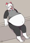  anthro belly big_belly breath brutus canid canine canis hi_res male mammal panting slightly_chubby soft_vore solo standing vore wolf yiko_(artist) 