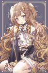  1girl absurdly_long_hair anya_melfissa anya_melfissa_(1st_costume) barefoot between_legs black_dress brown_hair detached_sleeves dress hand_between_legs highres hololive hololive_indonesia jewelry long_hair looking_to_the_side nasutorako open_mouth purple_eyes ring seiza sitting solo two_side_up very_long_hair virtual_youtuber 