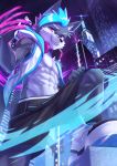  abs absurd_res anthro canid canine clothed clothing headphones hi_res male mammal manadezimon muscular muscular_anthro muscular_male night open_clothing open_topwear open_vest pecs solo teenager topwear vest young 