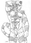  2020 abs absurd_res anthro ball_tuft balls erection fangs genitals hi_res incineroar jrbart male monochrome muscular muscular_anthro muscular_male nintendo nipples pecs penis pok&eacute;mon pok&eacute;mon_(species) pupils simple_background slit_pupils solo stripes tongue tongue_out tuft vein veiny_penis video_games 