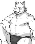  2020 4:5 absurd_res anthro belly canid canine canis clothing domestic_dog hi_res humanoid_hands kemono male mammal monochrome moobs nipples overweight overweight_anthro overweight_male sakusan_kc simple_background sitting solo tongue tongue_out underwear white_background 