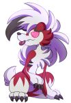  alpha_channel blep canid canine cheek_tuft chest_tuft claws facial_tuft fangs fur hair head_tuft hi_res lycanroc mammal midnight_lycanroc nintendo pok&eacute;mon pok&eacute;mon_(species) red_body red_fur signature simple_background toe_claws tongue tongue_out transparent_background tuft tundraghost video_games white_body white_fur white_hair 