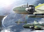  aircraft airplane cloud day flying g3m matsuda_juukou military military_vehicle ocean original outdoors propeller sky sun_flare sun_glare sunlight torpedo torpedo_bomber traditional_media vehicle_focus weapon world_war_ii 