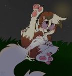  3_toes 4_fingers after_sex ahegao black_claws blush bodily_fluids claws cum cum_in_pussy cum_inside dakotadrawspaws female fingers fluffy fluffy_tail fur genital_fluids grass hair hi_res looking_pleasured lycanroc midnight_lycanroc night nintendo pawpads pink_pawpads pok&eacute;mon pok&eacute;mon_(species) purple_eyes purple_sclera raised_leg red_body red_fur solo toe_claws toes tongue tongue_out video_games white_body white_fur white_hair 