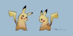  2020 2:1 aestheticden ambiguous_gender back_markings black_eyes black_nose blue_background brown_markings colored_sketch dipstick_ears fur mammal markings multicolored_ears nintendo open_mouth open_smile pikachu pok&eacute;mon pok&eacute;mon_(species) red_cheeks rodent simple_background smile solo standing stretching video_games yellow_body yellow_fur 