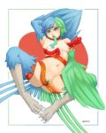  1girl artist_name bird_legs bird_tail blue_eyes blue_feathers blue_hair blue_tongue blue_wings blush breasts choker colored_nipples colored_pussy eyebrows_visible_through_hair feathered_wings feathers green_eyes green_feathers green_hair green_nipples green_pussy green_tongue green_wings harpy heterochromia highres living_clothes long_tongue monster_girl multicolored_hair nipple_piercing object_insertion open_mouth original piercing piercing_pull pussy saliva seraziel small_breasts tail_feathers talons tongue tongue_out two-tone_hair vaginal vaginal_object_insertion winged_arms wings 