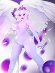  absurd_res angry breasts creamfilledcookie crown feathered_wings feathers female goo_creature goo_humanoid heterochromia hi_res humanoid nude open_mouth queen_slime_(terraria) solo terraria white_body white_feathers wings 