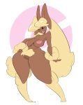  2020 absurd_res anthro big_breasts breasts brown_body digital_media_(artwork) female full-length_portrait fur genitals hand_on_hip hi_res lagomorph leporid lopunny mammal navel nintendo nude open_mouth pink_eyes pok&eacute;mon pok&eacute;mon_(species) portrait pubes pussy rabbit signature simple_background slb solo standing teeth thick_thighs video_games wide_hips yellow_body yellow_fur 