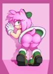  absurd_res against_wall amy_rose anthro boots butt clothing eulipotyphlan female footwear genitals hedgehog hi_res jwecchi mammal pussy solo sonic_the_hedgehog_(series) upskirt 