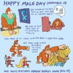  1:1 anthro ape banana barbary_macaque diddy_kong dixie_kong donkey_kong_(character) donkey_kong_(series) english_text female food fruit gorilla group haplorhine happy_birthday health kiddy_kong kong male mammal mens_day monkey nintendo pillarbox plant primate shesamonkey text video_games wrinkly_kong 