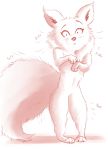  2020 anthro blush canid canine female fluffy fluffy_tail full-length_portrait fur hi_res looking_at_viewer mammal monochrome nude portrait ribbontini signature solo standing 