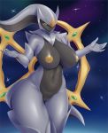  2020 5_fingers anthro anthrofied arceus breasts female fingers front_view genitals hi_res legendary_pok&eacute;mon mleonheart navel nintendo nipples nude pok&eacute;mon pok&eacute;mon_(species) pussy standing thick_thighs video_games 