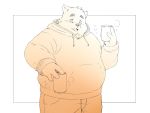  2020 4:3 anthro belly bottomwear canid canine canis clothing domestic_dog hoodie humanoid_hands inunoshippo kemono male mammal overweight overweight_anthro overweight_male pants simple_background solo topwear 
