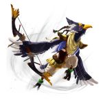  1boy armor arrow_(projectile) artist_request bandana beak bird_boy bird_tail blush_stickers bow_(weapon) braid claws closed_mouth flying full_body furry green_eyes hair_ornament holding holding_bow_(weapon) holding_weapon hyrule_warriors:_age_of_calamity leg_up looking_at_viewer male_focus official_art revali rito shoulder_armor solo tail the_legend_of_zelda the_legend_of_zelda:_breath_of_the_wild transparent_background weapon wind wings 