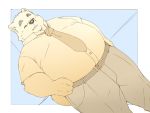  2020 4:3 anthro belly bottomwear canid canine canis clothing domestic_dog eyes_closed inunoshippo kemono male mammal necktie overweight overweight_anthro overweight_male pants shirt solo topwear 