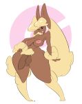  2020 absurd_res anthro areola balls big_breasts breasts brown_body digital_media_(artwork) foreskin full-length_portrait fur genitals gynomorph hand_on_hip hi_res intersex lagomorph leporid lopunny mammal navel nintendo nipples nude open_mouth penis pink_areola pink_eyes pink_nipples pok&eacute;mon pok&eacute;mon_(species) portrait pubes rabbit signature simple_background slb solo standing teeth thick_thighs uncut video_games wide_hips yellow_body yellow_fur 