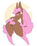  2020 absurd_res andromorph anthro brown_body digital_media_(artwork) full-length_portrait fur genitals hand_on_hip hi_res intersex lagomorph leporid lopunny mammal navel nintendo nude open_mouth pink_body pink_eyes pink_fur pok&eacute;mon pok&eacute;mon_(species) portrait pubes pussy rabbit signature simple_background slb solo standing teeth thick_thighs video_games wide_hips 