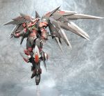  gundam gunpla highres kagemitsu mecha mechanical_wings model_kit no_humans open_hands original photo_(medium) red_eyes solo v-fin wings 