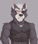  abs absurd_res anthro biceps biped canid canine canis clothed clothing eye_patch eyebrows eyewear fingers flunky fur grey_body grey_fur hair hi_res looking_aside male mammal multicolored_body multicolored_fur muscular muscular_anthro muscular_arms muscular_male nintendo pecs red_eyes simple_background solo standing star_fox triceps two_tone_body two_tone_fur video_games white_body white_fur wolf wolf_o&#039;donnell 