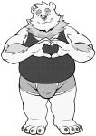  2020 absurd_res anthro bakedanooki belly bulge clothing hi_res humanoid_hands male mammal monochrome overweight overweight_anthro overweight_male shirt simple_background solo topwear underwear ursid white_background 