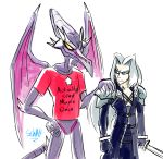  alien clothing duo english_text final_fantasy final_fantasy_vii humanoid humor male melee_weapon metroid nintendo ridley schalternate sephiroth square_enix super_smash_bros. sword text video_games weapon 