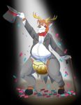  2018 alternate_version_at_source anthro antlers blush bodily_fluids bottlebear bow_tie brown_body brown_fur bucky_(disambiguation) bucky_deerling cane cervid clothed clothing confetti deerling diaper diaper_lover digital_drawing_(artwork) digital_media_(artwork) embarrassed feces fur genital_fluids hat headgear headwear hi_res horn humiliation infantilism looking_at_viewer magic male mammal messy messy_diaper nintendo performance pok&eacute;mon pok&eacute;mon_(species) pose scat simple_background slightly_chubby soiling solo spotlight stage top_hat urine video_games watersports wet_diaper wetting white_body white_fur 