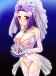  1girl areola areolae azusa_miura blush bouquet breasts bride dress flower idolmaster large_breasts lingerie lock miura_azusa nakano_kinzan nipples padlock panties see-through side-tie_panties thighhighs underwear veil wedding_dress 