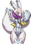  2018 alpha_channel ankh anthro armwear black_sclera blue_eyes breasts bridal_gauntlets cheek_tuft clothing digimon dipstick_ears ear_piercing fak&eacute;mon female fluffy fluffy_tail fur furball gaenamon multi_tail neck_tuft nipples nude open_mouth piercing portrait pussy simple_background solo thick_thighs three-quarter_portrait transparent_background tuft white_fur 