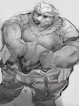  2020 absurd_res anthro belly bottomwear bulge clothing duo goro_(live-a-hero) hi_res humanoid_hands iwbsb_kuma kemono live-a-hero male mammal moobs nipples overweight overweight_male pants ursid video_games 
