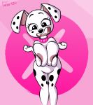  101_dalmatian_street 101_dalmatians anthro areola big_breasts black_body black_fur black_spots breasts canid canine canis collar dalmatian deja_vu_(101_dalmatians) disney domestic_dog female fur hi_res huge_breasts looking_at_viewer mammal multicolored_body multicolored_fur nude open_mouth simple_background smile solo spots spotted_body spotted_fur thigh_gap whitewolf20xx wide_hips 