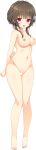  1girl absurdres amagamine_renna arm_grab arms_behind_back bangs barefoot blank_censor braid breasts brown_hair censored completely_nude eyebrows_visible_through_hair full_body fuyuichi_monme hair_ornament highres large_breasts long_hair long_image looking_at_viewer navel nipples nude official_art open_mouth pussy red_eyes ren&#039;ai_x_royale snowflake_hair_ornament solo tall_image transparent_background 