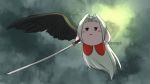  2020 alien black_wings blush blush_stickers cloud crossover feathered_wings feathers flamingopunch flying hair holding_object holding_sword holding_weapon kirby kirby_(series) long_hair melee_weapon nintendo not_furry one_wing pink_body sephiroth solo super_smash_bros. super_smash_bros._ultimate sword video_games waddling_head watermark weapon white_hair wings 