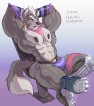  2019 abs anthro big_biceps boots bulge canid canine canis chair clothed clothing digital_media_(artwork) english_text footwear furniture gradient_background jockstrap looking_at_viewer male mammal muscular muscular_anthro muscular_male navel nintendo office_chair purple_background red_eyes simple_background sitting solo star_fox sxfpantera text topless underwear video_games wolf wolf_o&#039;donnell 