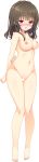  1girl absurdres amagamine_renna arm_grab arms_behind_back bangs barefoot blank_censor blush breasts brown_hair censored completely_nude eyebrows_visible_through_hair full_body fuyuichi_monme highres large_breasts long_hair long_image navel nipples nose_blush nude official_art open_mouth pussy red_eyes ren&#039;ai_x_royale solo tall_image transparent_background 