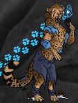  3:4 brown_eyes brown_hair cave cheetah claws clothing comic digitigrade felid feline feral footwear hair hi_res human_to_feral jakkal male mammal pawpads paws shoes solo species_transformation surprise torn_clothing transformation 