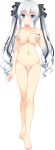  1girl absurdres bangs barefoot blank_censor blue_eyes breasts censored collarbone completely_nude expressionless full_body fuyuichi_monme hair_ribbon harizome_shione highres large_breasts long_hair looking_at_viewer navel nude official_art pussy ren&#039;ai_x_royale ribbon sidelocks solo standing thigh_gap transparent_background twintails very_long_hair white_hair 