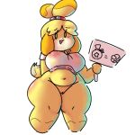  1:1 animal_crossing anthro big_breasts bottomless breasts canid canine canis clothed clothing color_edit colored crossman domestic_dog edit female genitals isabelle_(animal_crossing) mammal mochikirb nintendo pussy simple_background solo thick_thighs video_games white_background wide_hips 
