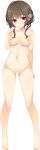  1girl absurdres amagamine_renna ass_visible_through_thighs bangs barefoot blank_censor breasts brown_hair censored collarbone completely_nude eyebrows_visible_through_hair full_body fuyuichi_monme hair_ornament highres large_breasts looking_at_viewer navel nipples nude official_art pussy red_eyes ren&#039;ai_x_royale smile snowflake_hair_ornament solo transparent_background 