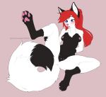 2020 4_toes 5_fingers absurd_res anthro areola black_body black_fur blue_eyes breasts canid canine digital_media_(artwork) eyebrows eyelashes female fingers fox fur hair hi_res kyotoleopard mammal nipples open_mouth red_hair solo teeth toes tongue white_body white_fur 