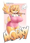  anthro baseball_bat bat_(object) big_breasts black_eyes blonde_hair breasts butterscotch_(peargor) canid canine canis clothing domestic_dog dress female hair hi_res huge_breasts mammal pink_clothing pink_dress shiba_inu solo spitz tailwag viejillox 