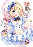  &gt;_&lt; 6+girls :3 ;d ahoge alice_(wonderland) alice_in_wonderland animal_ears black_bow black_shirt blonde_hair blue_bow blue_collar blue_eyes blue_hair blue_hairband blush bottle bow breasts brown_eyes brown_hair bunny_ears chibi cleavage club_(shape) collar commentary_request cookie crop_top crown cup detached_collar diamond_(shape) drink_me eat_me food hair_bow hairband hands_up heart holding holding_key in_container in_cup juliet_sleeves key layered_skirt long_hair long_sleeves looking_at_viewer medium_breasts midriff mini_crown minigirl multiple_girls nail_polish navel one_eye_closed open_mouth pan_(mimi) pink_hair pink_nails pleated_skirt pocket_watch puffy_short_sleeves puffy_sleeves roman_numerals shirt short_sleeves skirt smile spade_(shape) stuffed_animal stuffed_bunny stuffed_toy sugar_cube teacup tilted_headwear twintails very_long_hair watch wavy_mouth white_skirt wrist_cuffs 