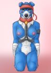  absurd_res anthro arms_tied bandanna bdsm bedroom_eyes big_breasts blue_body blue_fur bound breasts canid canine collar digimon digimon_(species) female fur gaomon genitals harness hi_res kerchief labrastroodle looking_at_viewer looking_pleasured mammal narrowed_eyes nipples pink_nipples pussy seductive solo solo_focus 