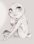  anthro breasts buckteeth computer_mouse dipstick_ears disney ears_down eyelashes female finger_claws fuchs hi_res judy_hopps knees_pulled_up knees_together lagomorph leporid looking_aside mammal monochrome multicolored_ears nude pivoted_ears rabbit side_boob sitting sketch smile solo teeth traditional_media_(artwork) zootopia 