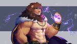  2020 abs anthro bottomwear clothing digital_media_(artwork) felid fur hair hi_res ixkouu lion male mammal muscular muscular_anthro muscular_male nipples pantherine pecs simple_background solo 