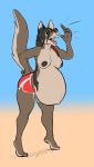 5_fingers anthro belly big_belly breasts brown_body brown_fur brown_hair canid canine canis clothed clothing female fingers fur hair hi_res long_hair mammal nipples open_mouth partially_clothed pregnant ritts solo standing toes topless wolf yellow_eyes 