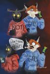  absurd_res accidentally_gay anthro avian beverage bird can canid canine clothing dialogue duo english_text eyewear fox glasses hi_res hoodie male mammal owl pawpsiclew phone solo tea text topwear 